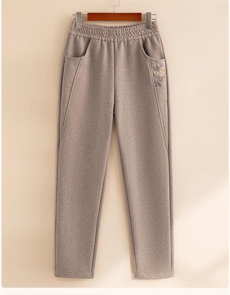 Plus Samt Elastische Taille Gerade Hosen für Mittleren Alters und Ältere Frauen von Mama - Winter Verdickt Lässige Hosen