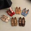 Suede square head shallow mouth single shoes women's autumn new late retro gentle ballet flat bottom Mary Jane