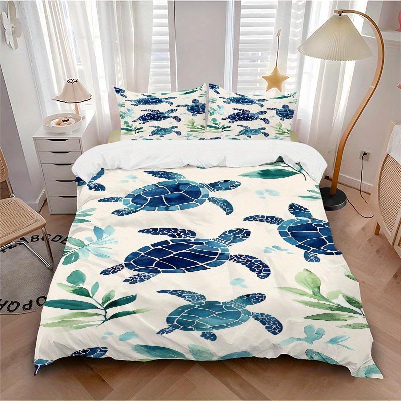 

3pcs Turtles Leaves Soft Comfortable Bedding set, For Bedroom, Guest Room And Dorm, All - Season Use, High-Definition Printing188 135x200cm