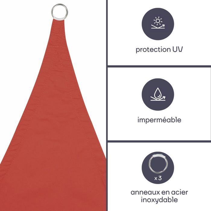 Voile solaire - triangle - 3.6 x 3.6 x 3.6 m - couleur : terracotta