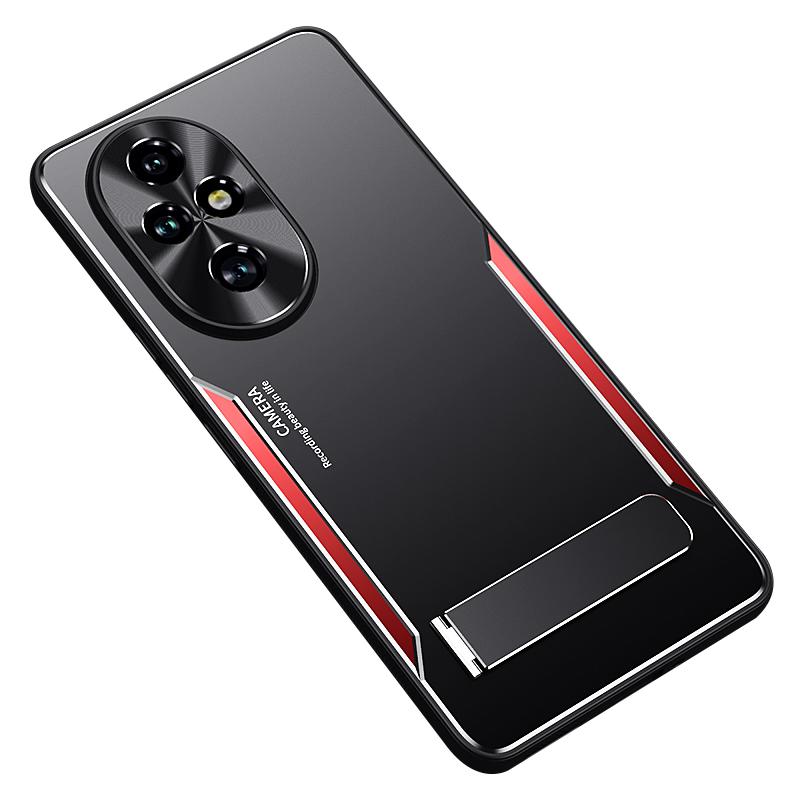 

For Honor 200 Pro 5G Case Aluminum Alloy+TPU Anti-Drop Phone Cover with Kickstand Red