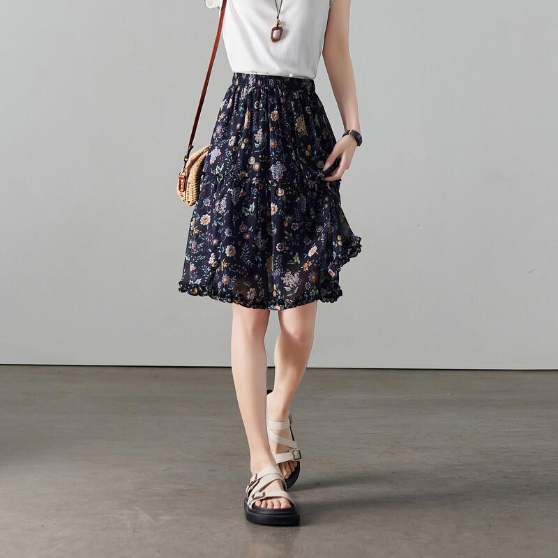 SOFSIL 2026 Summer Retro Print A-Line Midi Skirt 28/L