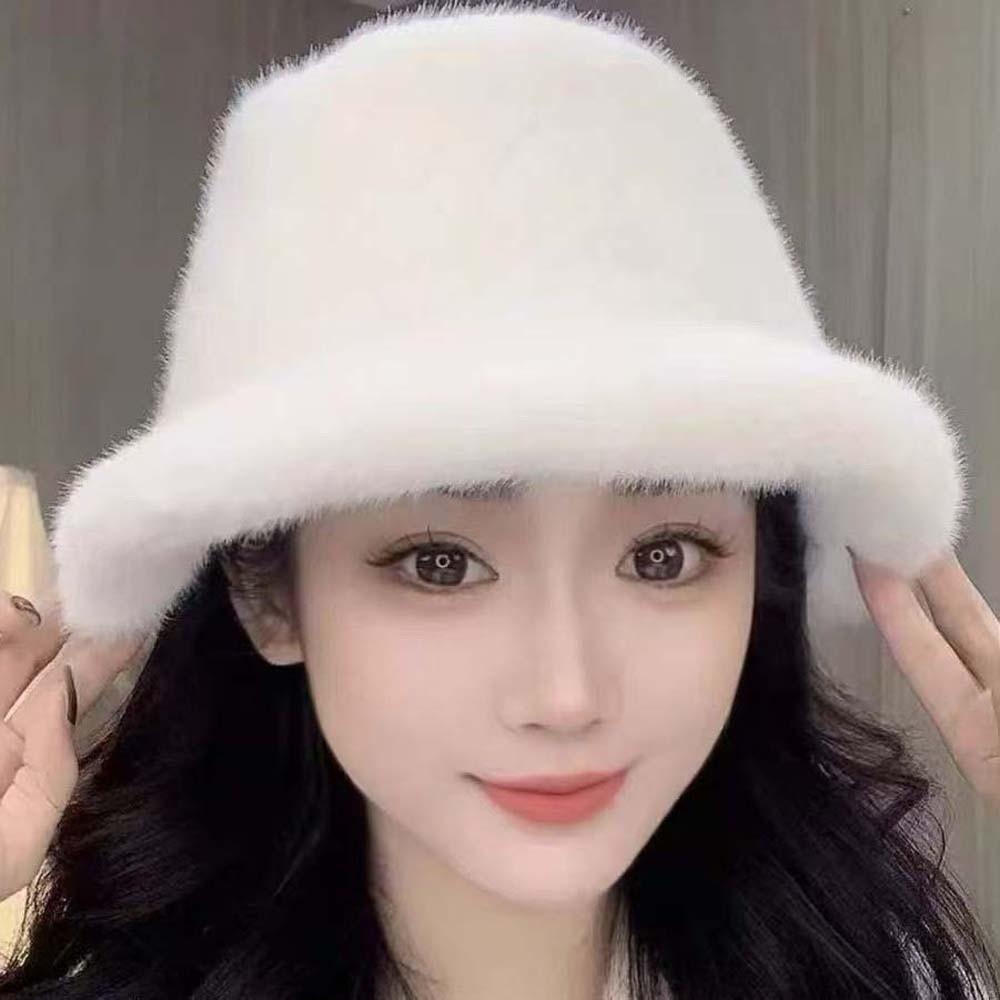 Temperament Plush Basin Cap Warmer Anti-cold Bucket Hat Plush Winter Fisherman Hat  Cycling