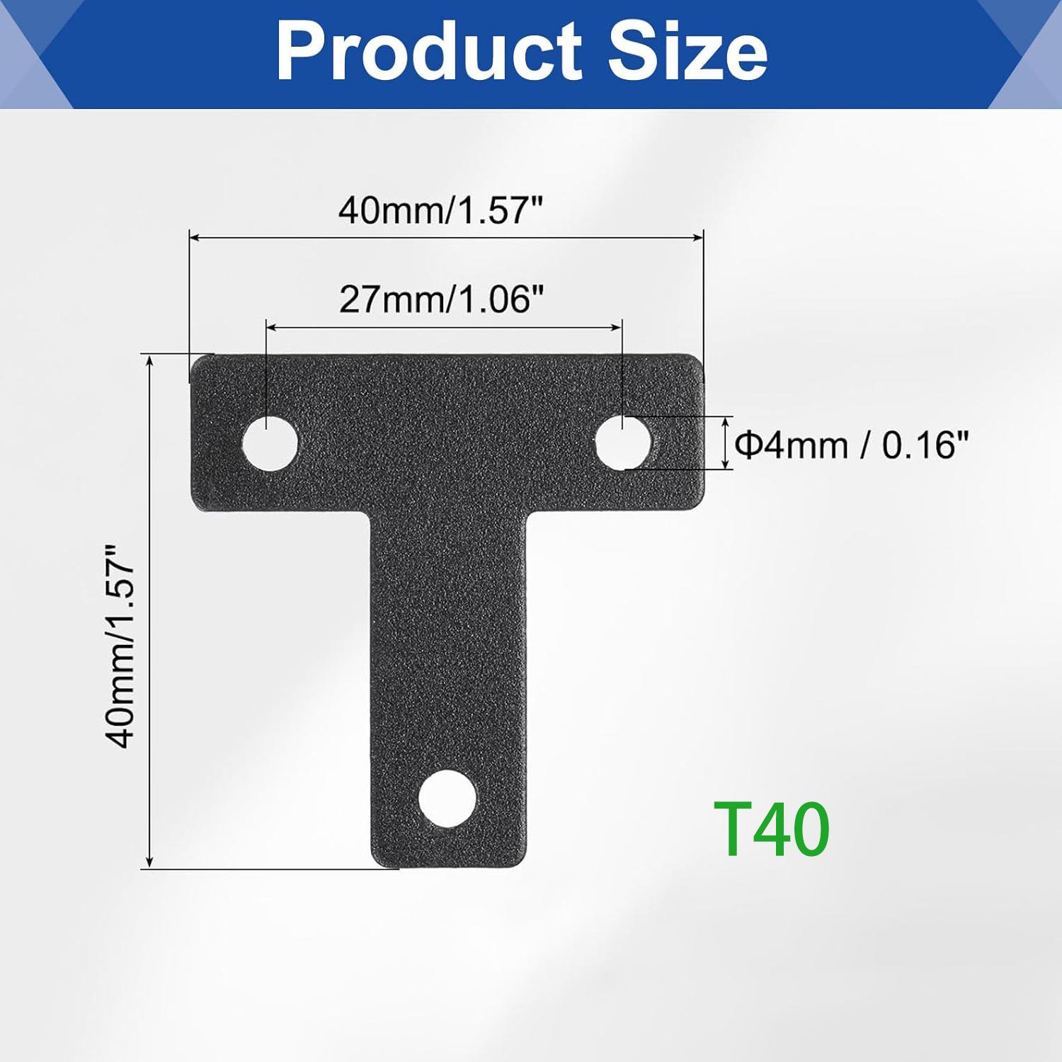 

10Pcs Black T Corner Braces t Bracket Connector 40/60/80mm(1.6/2.4/3.2Inch) T Shape Flat Mending Plates Fixing Repair Plates
