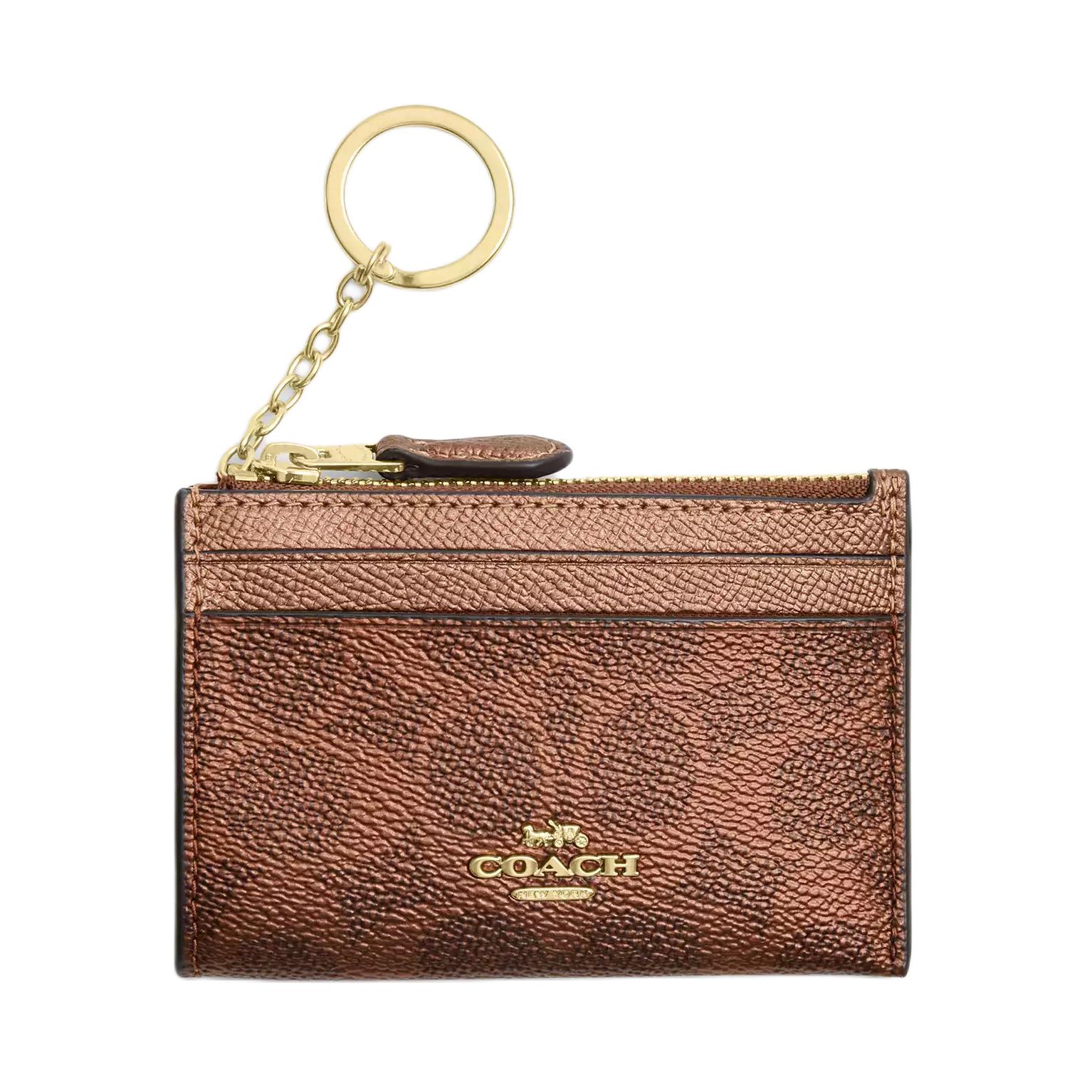 Coach Skinny Id Case Signature 11 Gold Logo Credit Card Slot Coated Canvas And Leather Card Holder Women Card Holder Brown CCS50-IMYGQ Brown 23170₽
