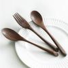 4pcs Set Solid Wood Cutlery Japanese Walnut Chopsticks Spoons Forks Cloth Bag Portable Cutlery Set for Office Workers Students