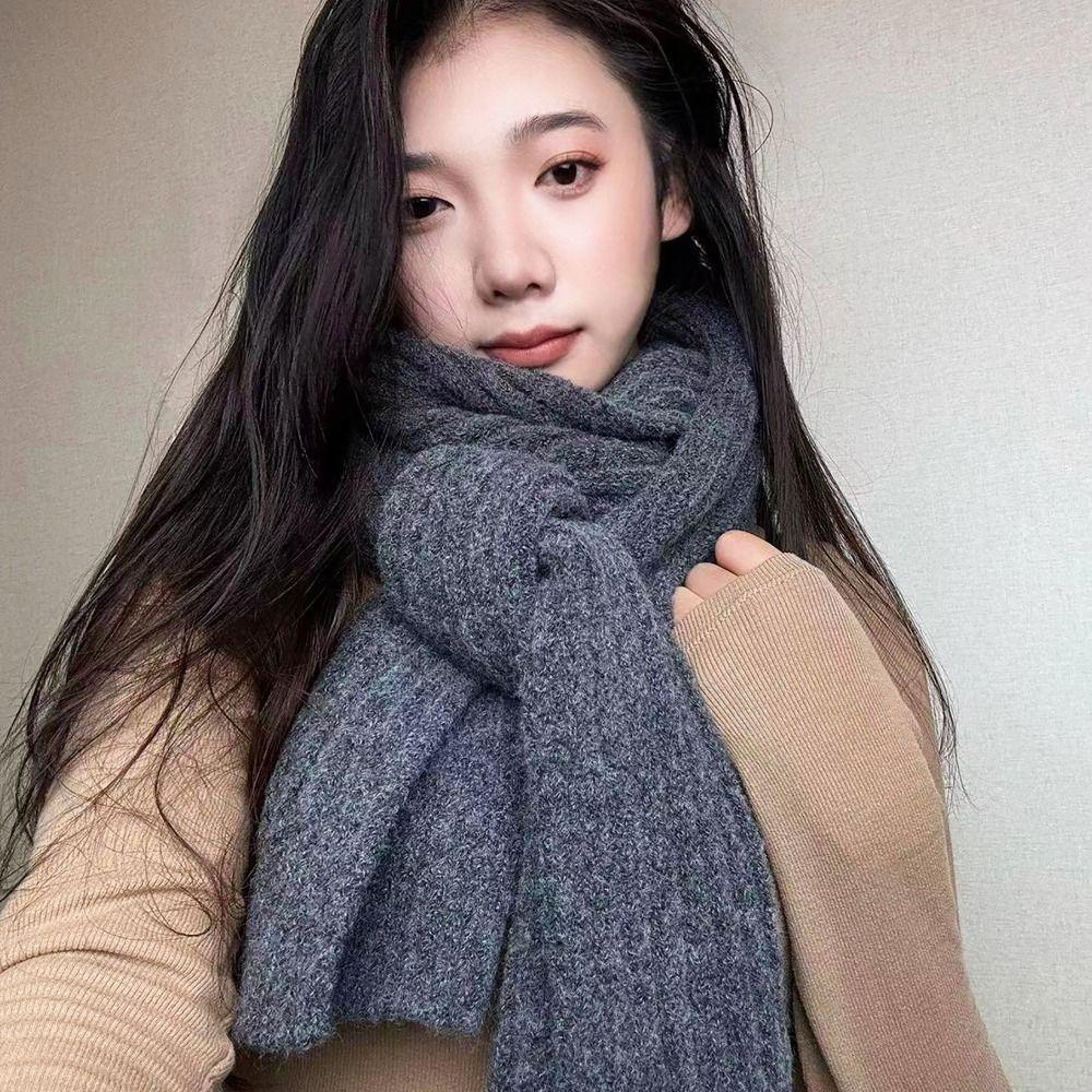 

170cm Winter Knitted Scarf Wool Blended Neck Scarves Thermal Neck Warmer For Women Girls Maiden