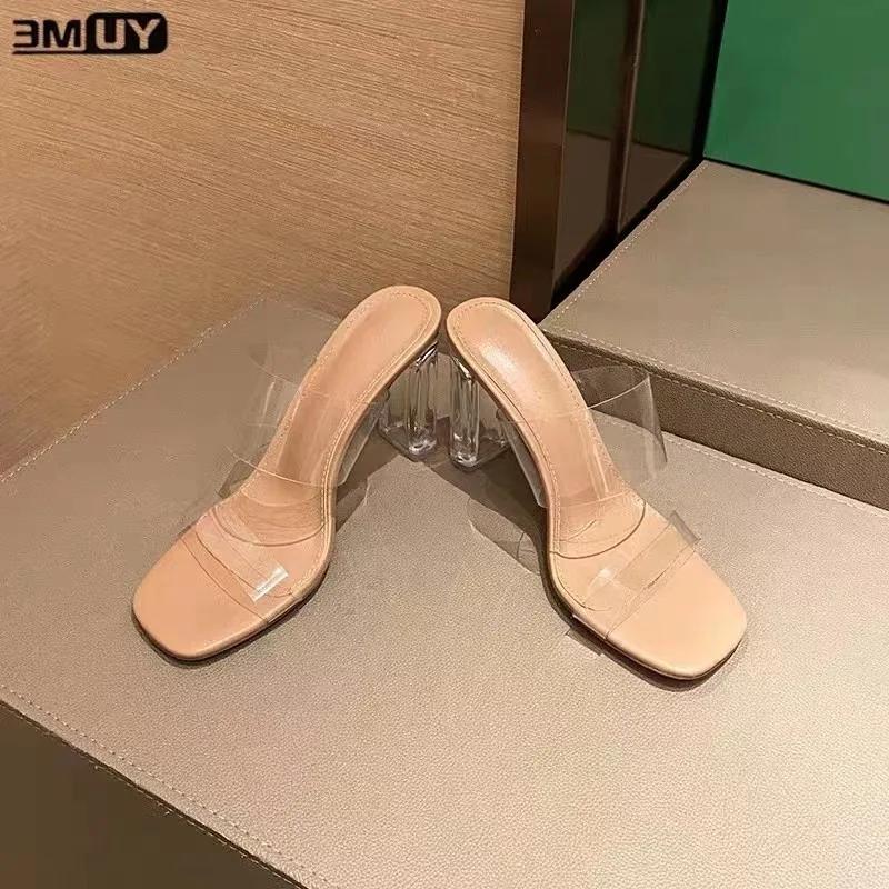 New Summer Women Pumps Sandals PVC Jelly Slippers Open Toe High Heels Women Transparent Perspex Slippers Heel Clear Sandals