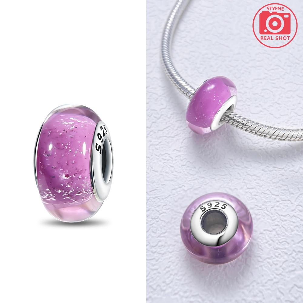 Authentic Certified Pink Glass Bead Blue Romantic Bead Charms Compatible With Bracelets Charm Bead Charms Copper Women Diy Jewellery Making