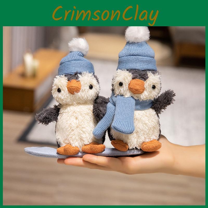 Penguin Scarf Hat Plush Toy Cartoon Stuffed Doll Animal Bedroom Decoration Gift