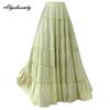 French Style Spring Fall Women Princess Maxi Long Skirt High Waist Black White Beige Green Layered Ruffles Skirt Elegant Feminine Tierred Skirts