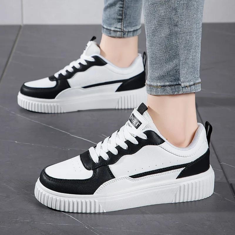 YRZL Leather Sports Women Casual Shoes Lightweight Skateboard Shoes Platform White Sneakers Outdoor Breathable Walking Shoes