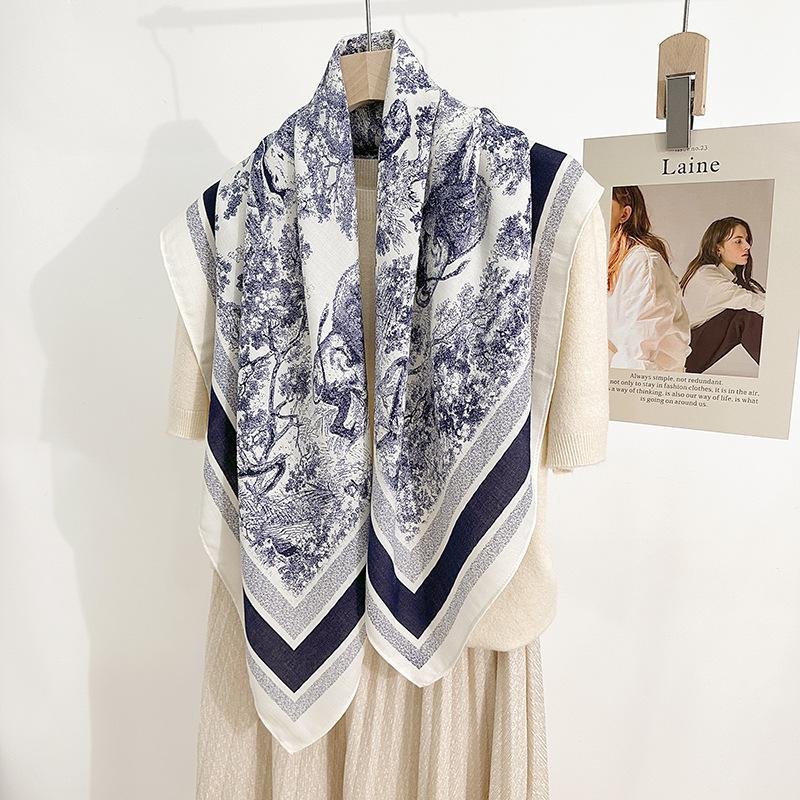 Korean Version of Retro Personality Grassland Lion Printed Scarf Fashionable and High-end Sense  Herringbone Professional Outfit Decorative Scarf