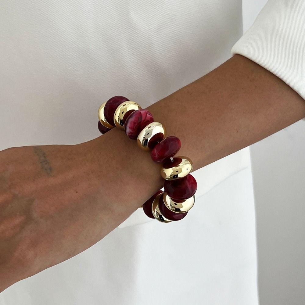 Round Beads Resin Bead Bracelet Multicolor Beaded Wristband Bohemian Jewelry  Gift for Women