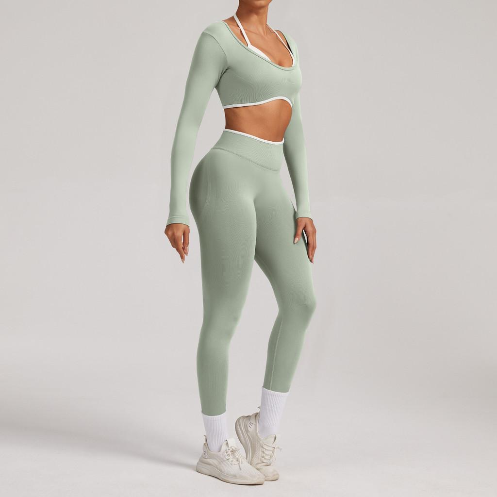 Seamless Yoga Set Long Sleeve Fitness Wear With Moisture Wicking For Women Outdoor Running