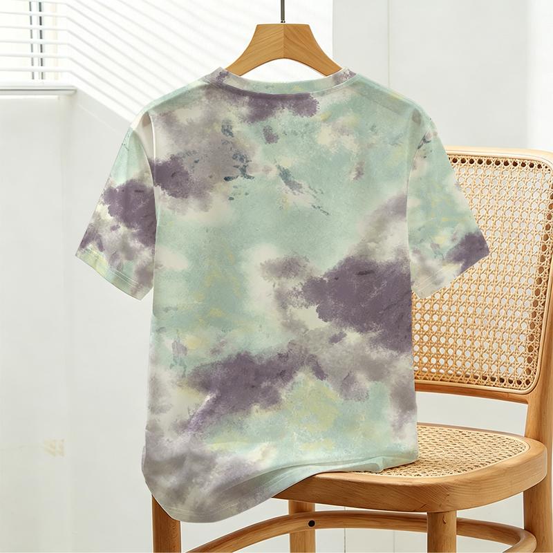 Women's Tie-Dye Basic Short Sleeve Top - Minimalist Style Soft Loose Fit, Perfect for Daily Casual & Girls' Hangouts