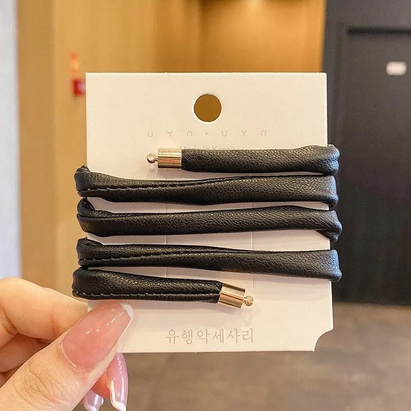 

1/3pcs Girls Designer Leather Hair Rope Scrunchies INS Long Wire Hair Ties Braided Headband Ponytail Holder Women Accessories чёрный