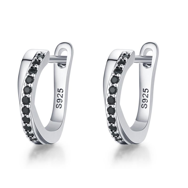 Black Awn New Classic Silver Color Round Trendy Spinel Engagement Hoop Earrings for Women Jewelry I181
