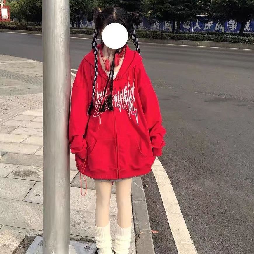 Felpe con zip Harajuku gotico Donna Mall Goth Tops Felpa con cappuccio streetwear giapponese Pullover autunnali