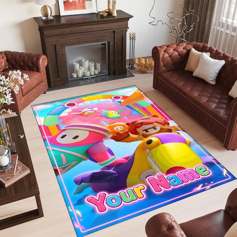 Personalized Crystal Velvet Carpet Custom Name Text,Fall Guys Anti Slip Area Rug For Home Decoration