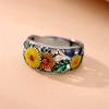 Cloisonne enamel sunflower open ring, retro ethnic style