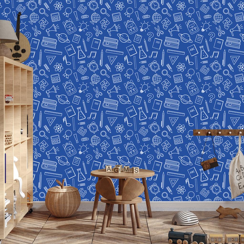 Wallpaper School Supplies Blue, Blue Center 50x1000