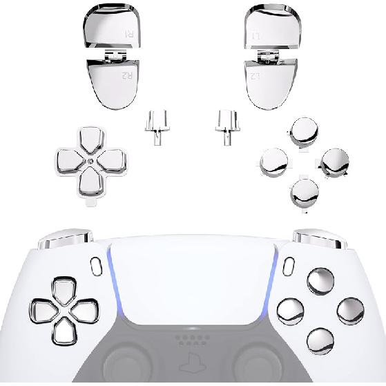 eXtremeRate Replacement D-pad R1 L1 R2 L2 Triggers Share Options Face Buttons, Chrome Gold Full Set Buttons Compatible with ps5 Controller BDM-030