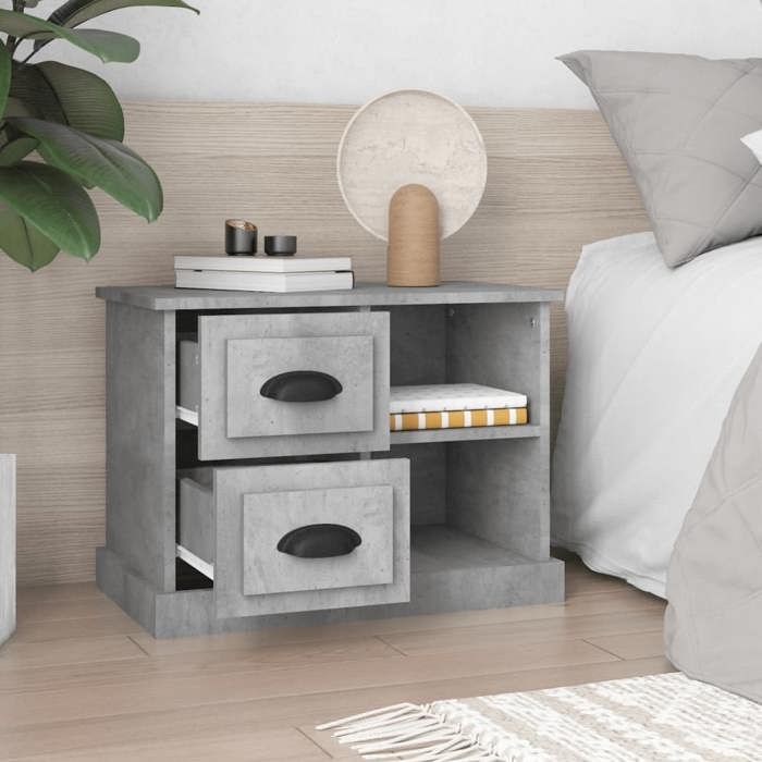 Table de chevet - Maison Exclusive - Gris béton - 60 x 35,5 x 45 cm - 2 tiroirs
