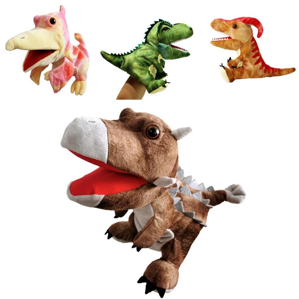 Jucărie de pluș cu marionetă de mână de dinozaur, moale și drăgălașă, pentru joaca imaginativă a copiilor