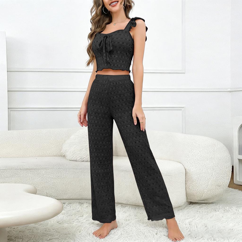 Damen Farbe Lässiges Oberteil und Hose Mode Zweiteiliges Set