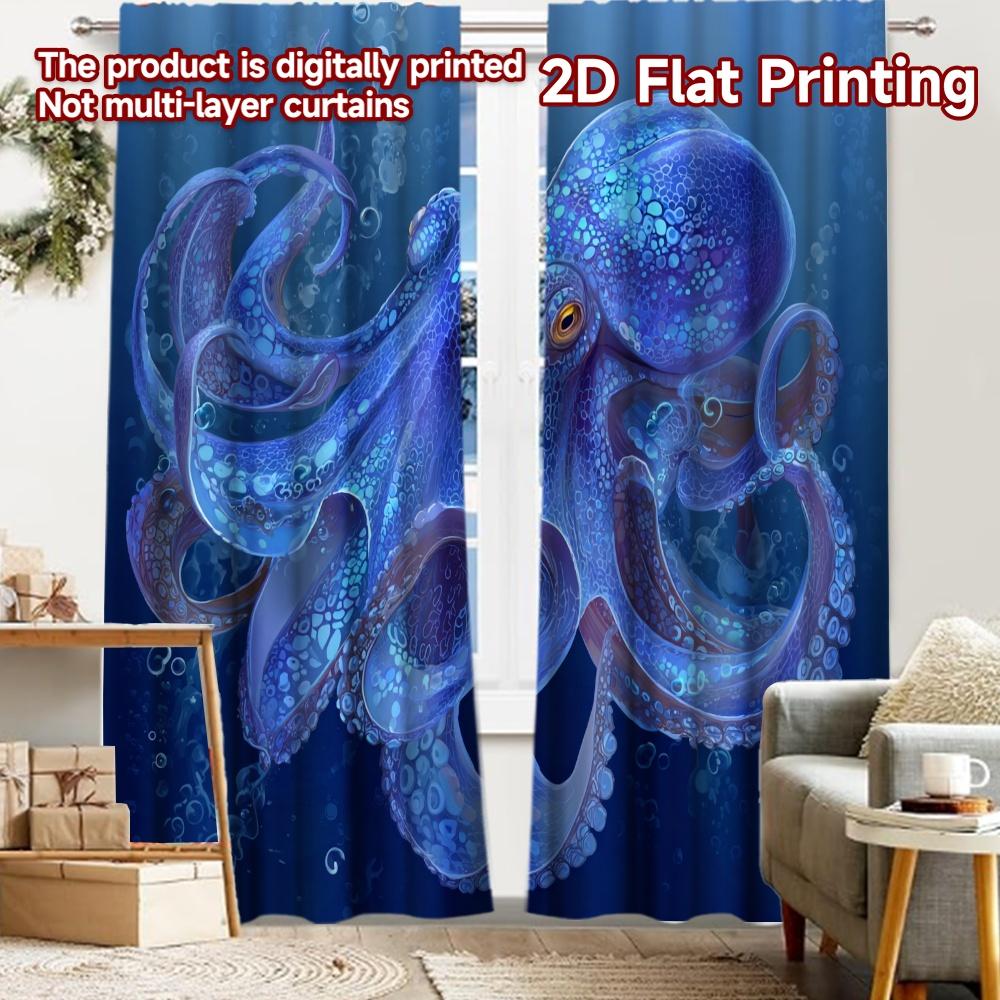 

2pcs, 2D FLAT PRINTING Curtains (Without Rod) Deepsea Octopus Halloween Festival Creative Curtains Prints Light Filtering 52.50 × 116.00 cm 2 pcs
