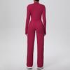 New Cross-border Solid Color Zip Jacket & Wide Leg Yoga Suit - Two-piece Fitness Set
