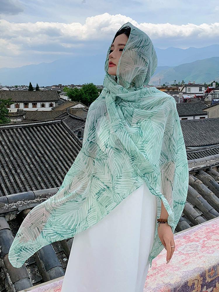 New Summer Elegant Beach Women Silk Scarf Vacation Wrap Shawl Boho Print Lady Sunscreen Bandana Long Hijab Scarve Pareo Mujer
