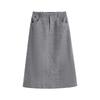 Woolen Half-Skirt: Women's 2025 Winter Brown-Gray Casual Slit Midi Skirt