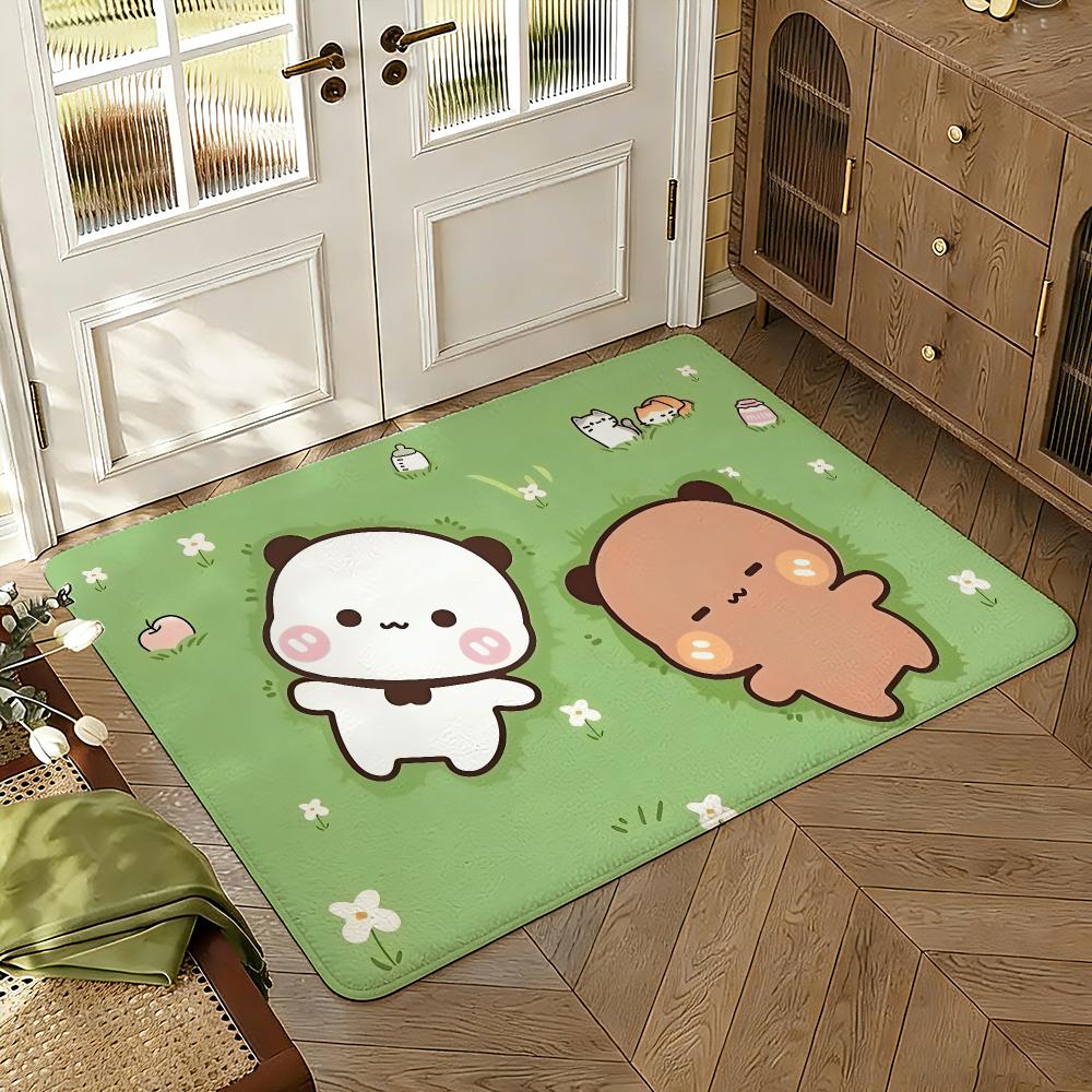 milk and mocha bear Floor Mat Soft Thickened Absorbent Non-Slip Bedroom Living Room Door Mat Home Decor Flannel Rugs