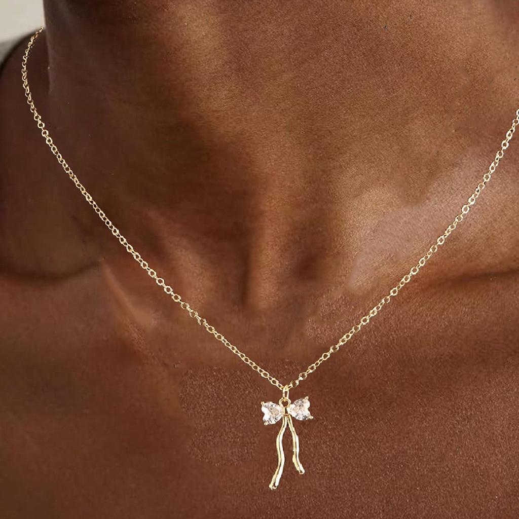 Halsband med rosett, kopparpläterad 14k äkta guld, mångsidigt, europeisk och amerikansk designtrend, INS