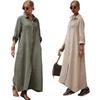 Women Summer Maxi Dress Loose Turn Down Collar Long Sleeves OL Cardigan Commute Daily Wear Pure Color Single Breasted Long Dress