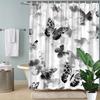 Delicate Butterflies Watercolor Shower Curtain - Soft Black & White, Abstract Dreamy Background, Polyester