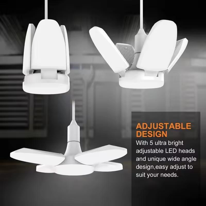E27 LED Bulb 85-265V AC,Foldable Fan Shape Design for Ceiling Lights,Garage Warehouse Lighting,3000K/6500K Daylight White,Energy