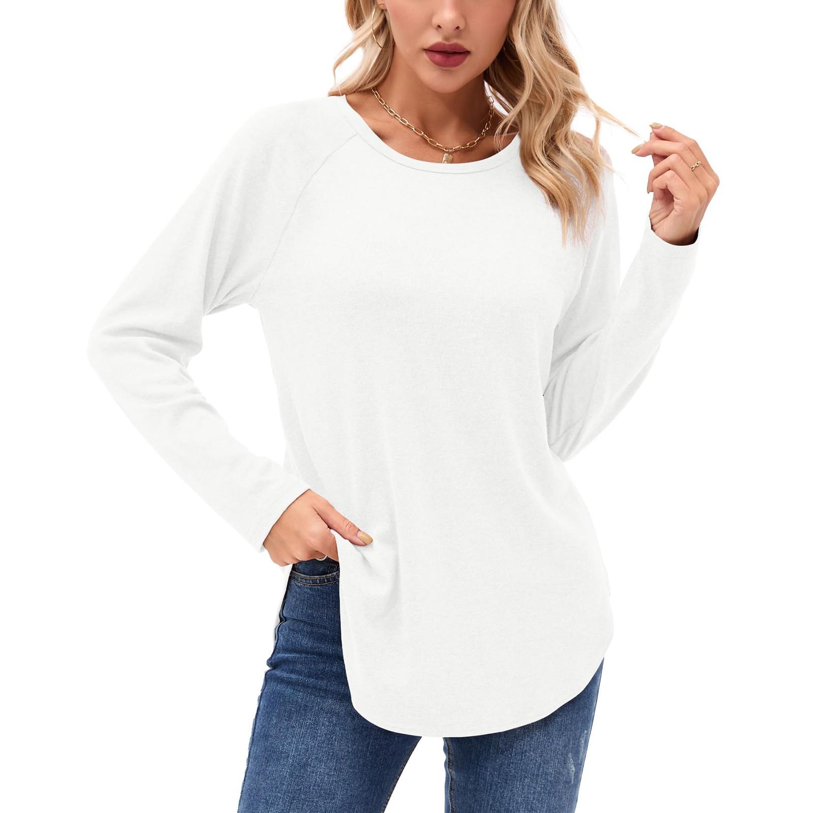

Женские рубашки с длинным рукавом осень-зима повседневная мода туника топы с круглым вырезом базовая свободная футболка M белый