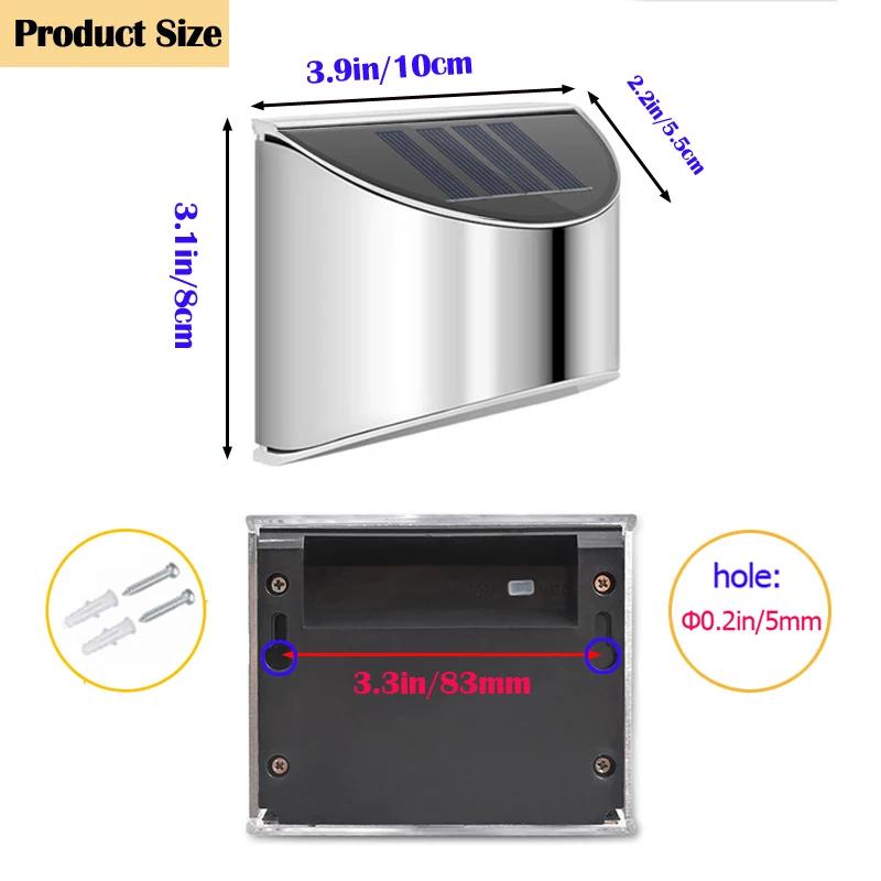 2Pcs Stainless Steel Solar Wall Lights Courtyard Waterproof Outdoor Lighting Emergency Patio Step For Garden Fence and Street