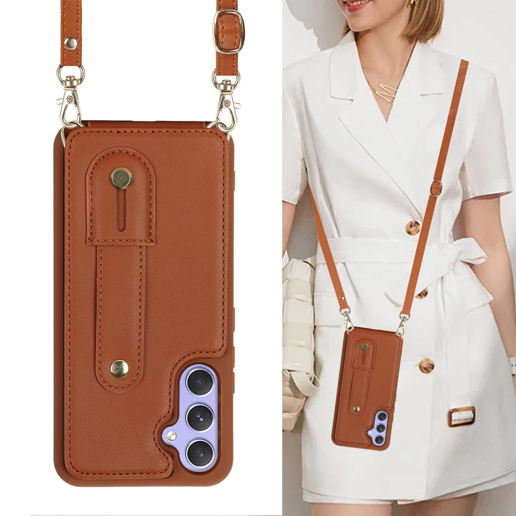 Crossbody Leather Wallet Wristband Case for Samsung Galaxy A54 A14 A34 A53 A52 A13 S23 Ultra S22 Plus Cards Solt Necklace Cover