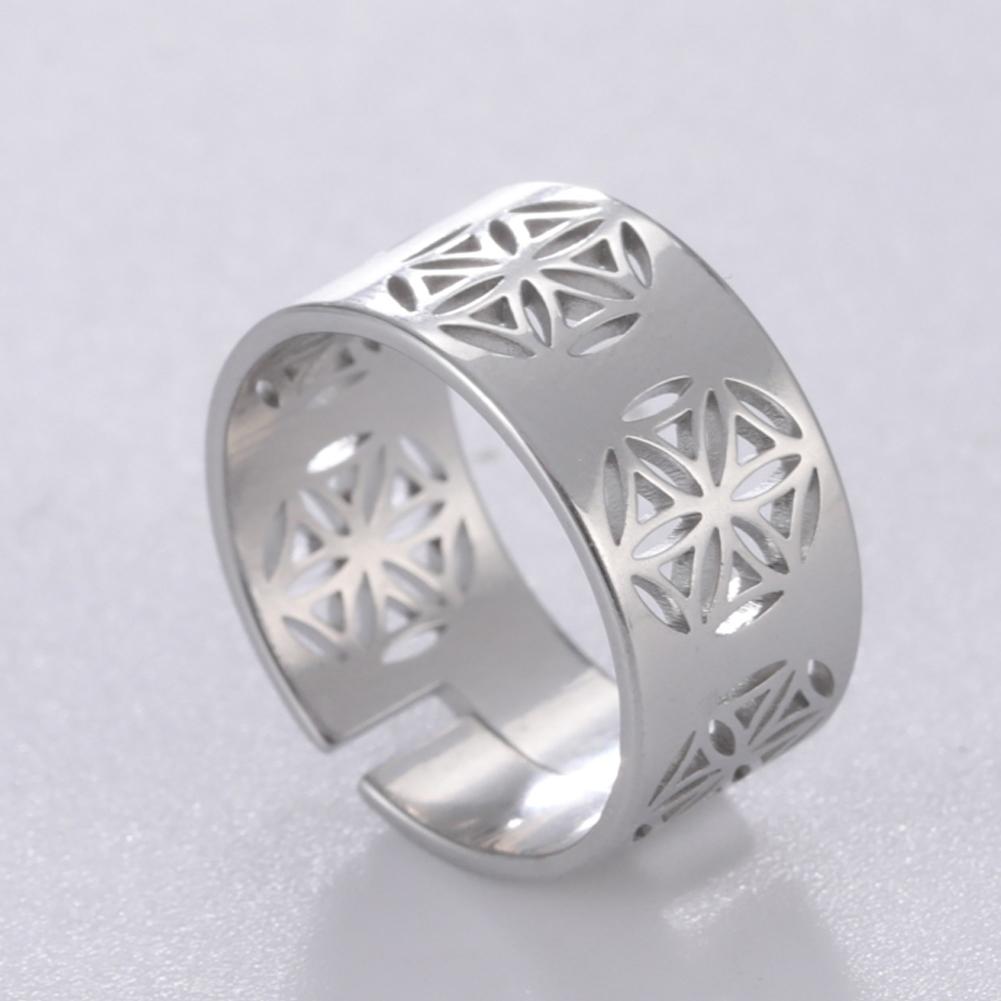Dawapara Seed Flower of Life Ring Kabbalah Sacred Geometry Mandala Chakra Yoga Jewelry Stainless Steel Adjustable Rings