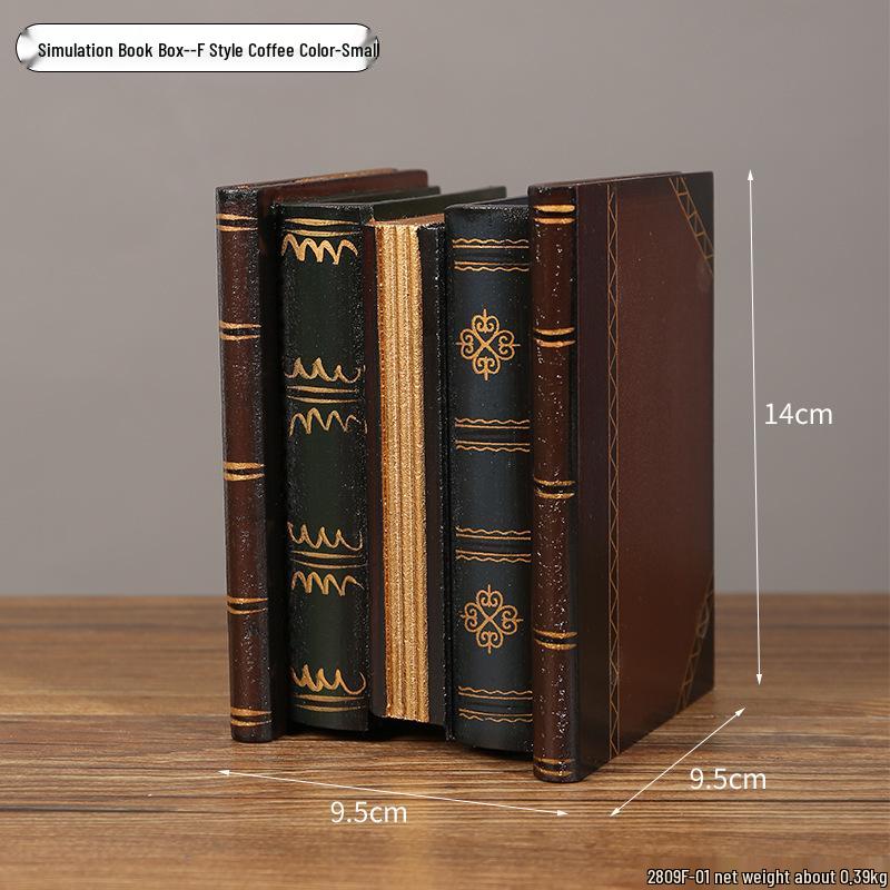 European Retro Faux Book Storage Box and Figurines for Office Decor