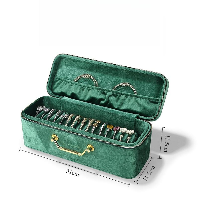 

Velvet Jewelry Box Large Bracelet Storage Container Boxes Anti-fall Jewellery Packaging Box Divided Compartment Bracelet Boxes зелёный