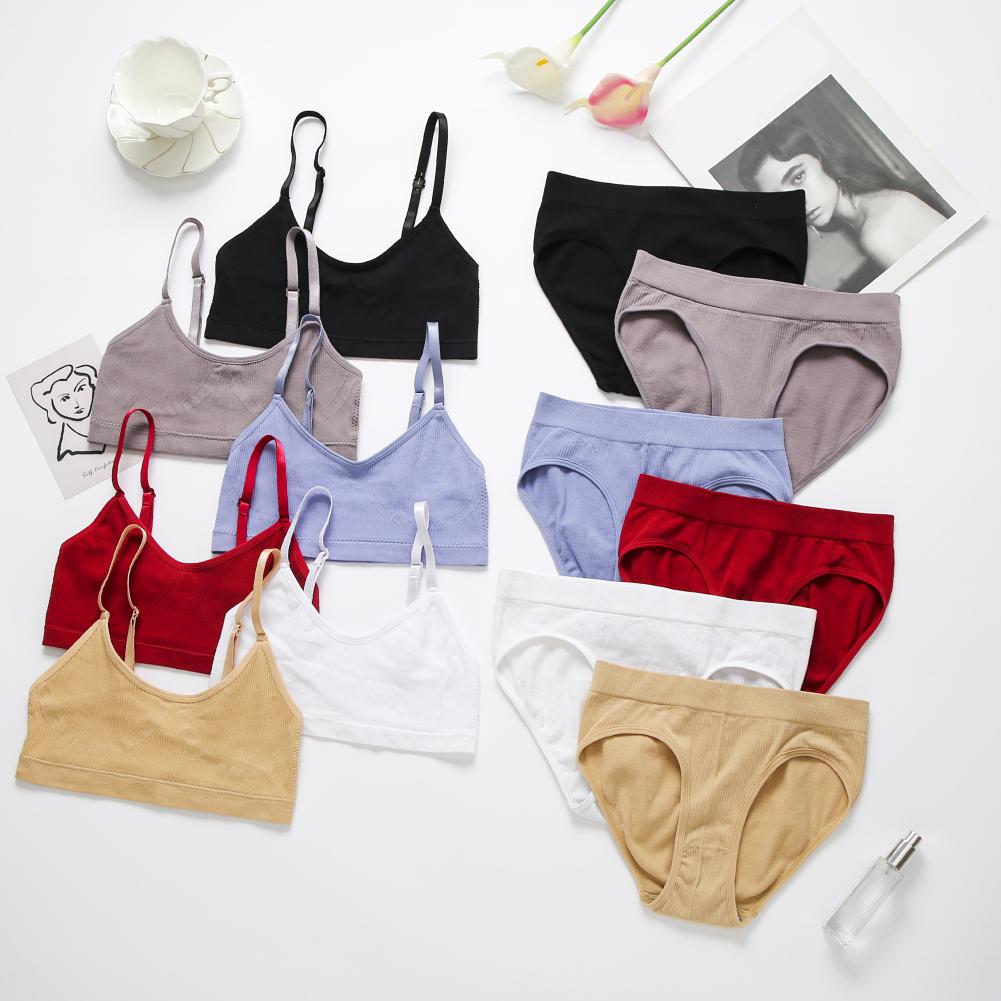 Conjunto de ropa interior con sujetador sin costuras para mujer, Top corto de lencería + bragas acanaladas, conjuntos de sostén push-up deportivo activo para Fitness