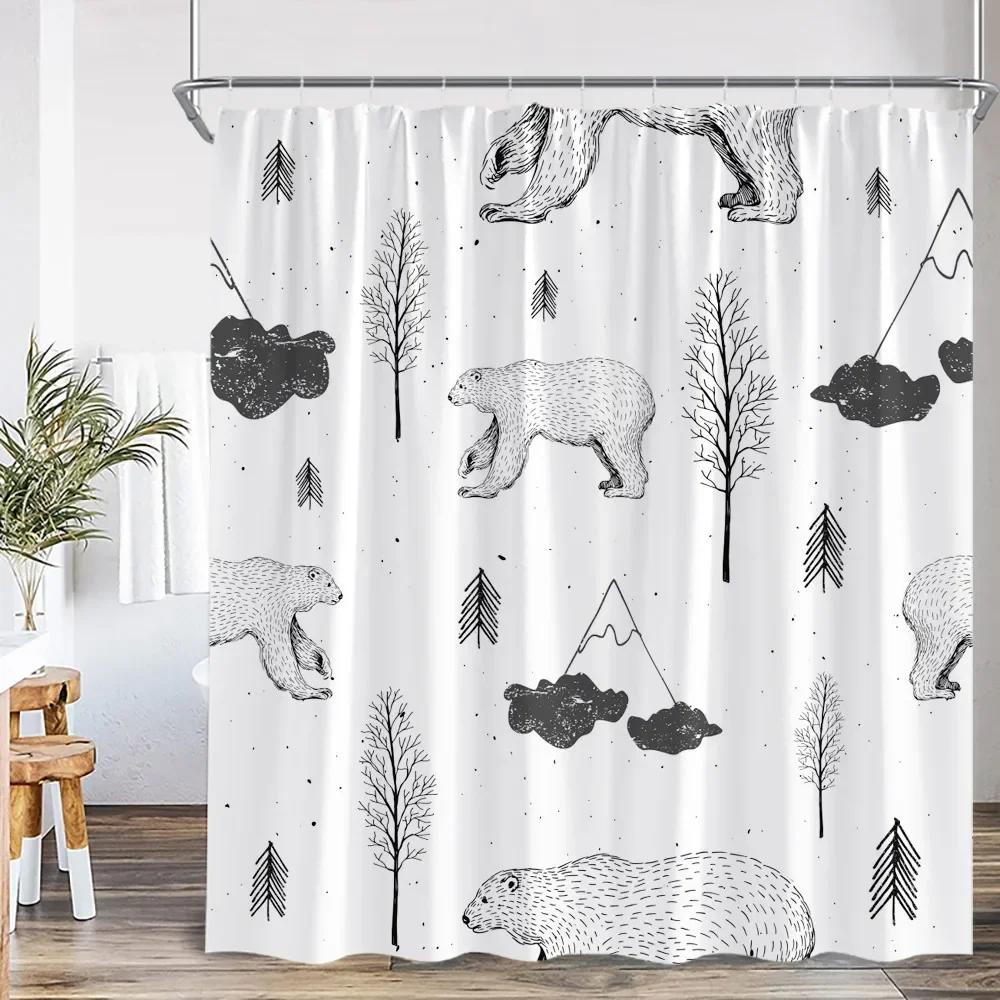 Black White Abstract Simple Line Shower Curtain Nordic Simple Bathroom Decoration Modern Polyester Shower Curtain Screen