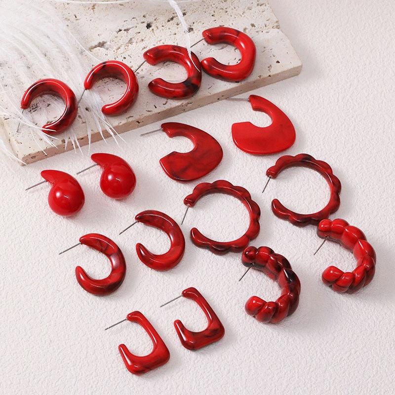 Trendy Vintage Burgundy Acrylic Drop Earrings For Women Wholesale Autumn Winter Ear Accessories