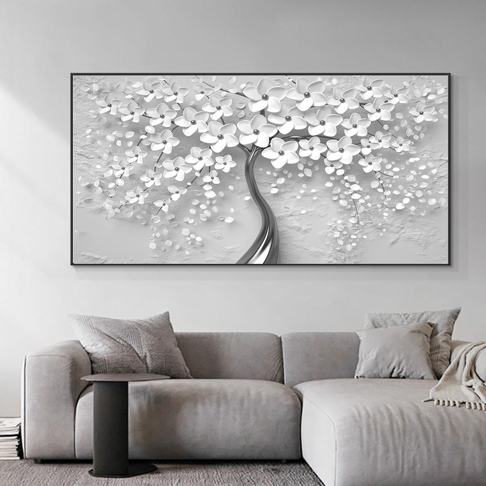 Abstrakcyjne 3D białe kwiaty płótno malarstwo nowoczesne skandynawskie rośliny plakaty i druki obraz ścienny do salonu Home Decor