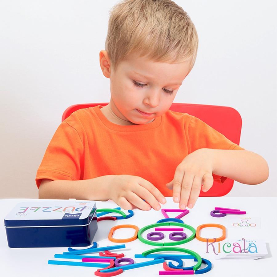 Houten Patroonblokken Stokjes en Ringen Stokjes voor Kinderen Puzzel Stokjes Bouwspeelgoed Montessori Hersenblokken Voorschools Speelgoed